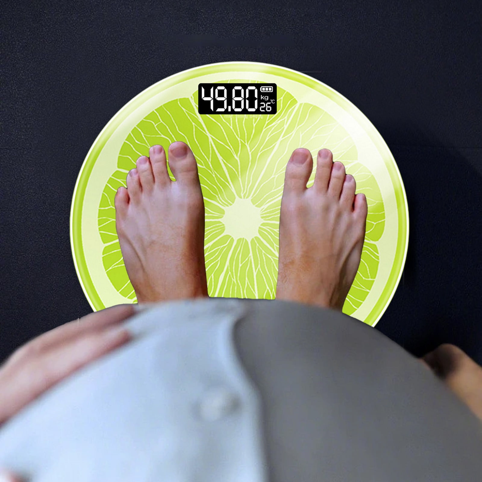 Aufmer 1 Pcs Fruit Pattern Weighing Scales, Glass Top Home Scale with USB Charging, Temperature Measurement Function Scale, Maximum 180kg Capacity for Body Weight Monitoring Gift