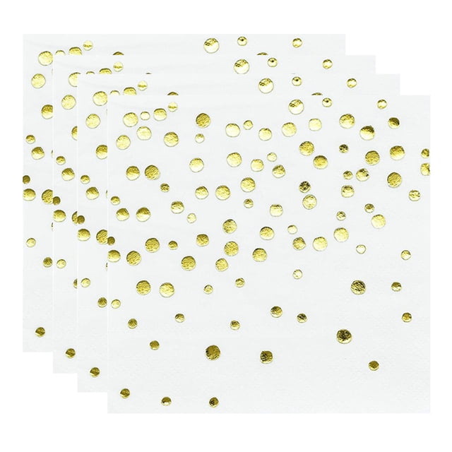 Paquete de 100 servilletas decorativas con estampado de lunares para cenas de boda (doradas)