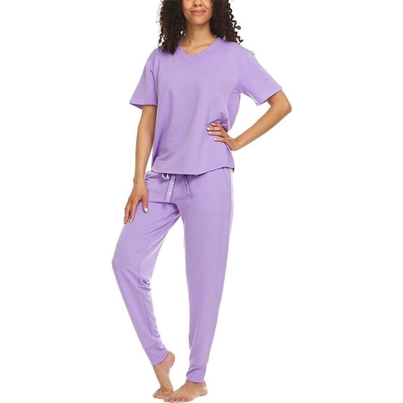 Flora Nikrooz Women's French Terry 3 Piece Lounge PJ Set (Small, Purple)