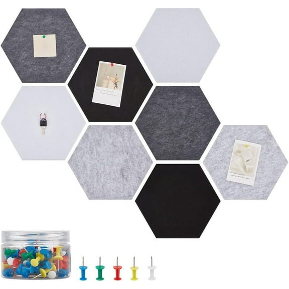 8 Pcs 4 Colors Hexagon Felt Pin Board Notice Boards with 80 Thumbtacks 10.2x11.7inch Self Adhesive Felt Pin Board DIY Bulletin Board Sound Absorbing Felt Board for Office diy