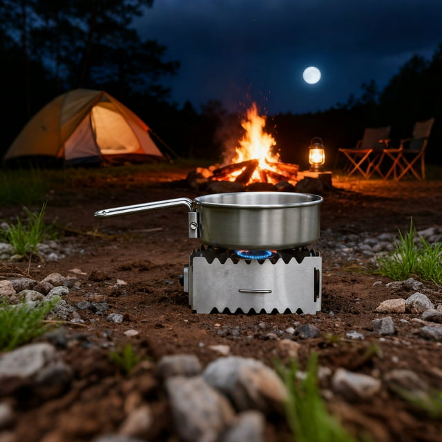 Réchaud de Randonnée en Acier Inoxydable pour Aventures en Plein Air, Brûleur Compact pour Camping, Randonnée, Pique-Niques et Préparation de Repas Légère