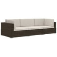 thumbnail image 2 of vidaXL 3 Piece Garden Sofa Set with Cushions Poly Rattan Brown, 2 of 11