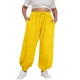 thumbnail image 2 of HLKJKLS Sweatpants Women Plus Size Elastic Waist Pockets Sport Casual Loose Long Sweatpants Polyester Trousers Yellow M-5Xl, 2 of 6