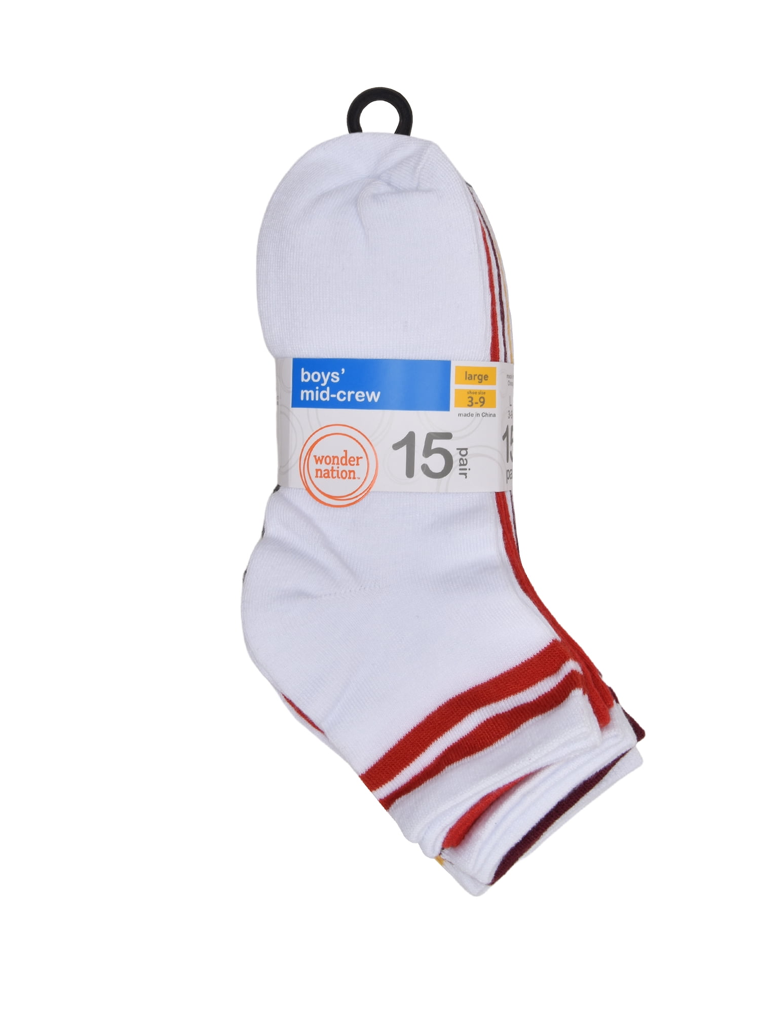Wonder Nation Boys Mid Crew Socks, 15-pack, Size Large (Shoe Size 3-9)