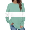 thumbnail image 2 of Yteetum Green Women's Sweatshirt Colorblock Long Sleeve Round Neck Hoodless Sweatshirt Tops Ladies Comfortable Casual Loose Pullover Sweatshirt, 2 of 5