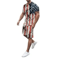 Ramiter Independence Day Men's Short Sleeved Set,Home leisure 2 Piece White,S