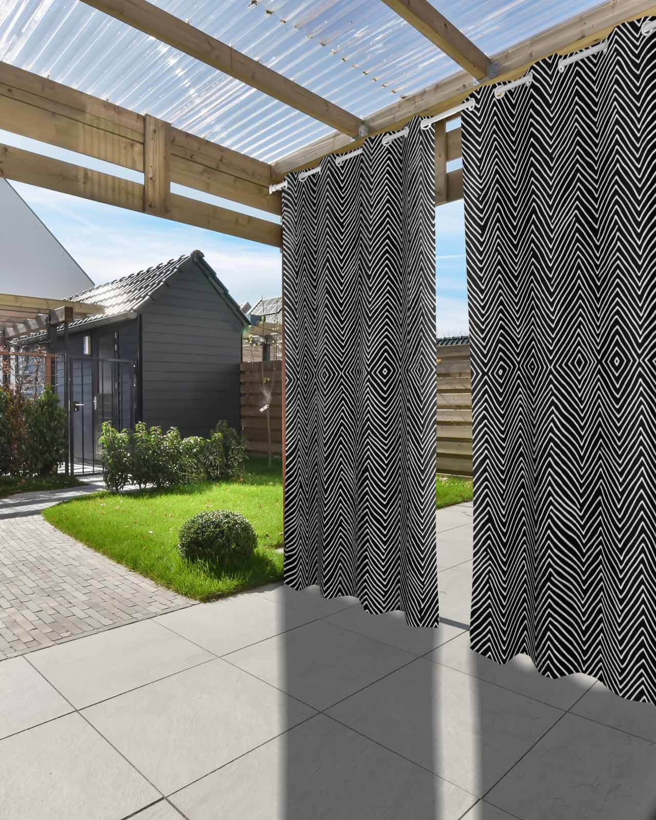 Black White Stripe Outdoor Curtains for Patio, Modern Abstract Art Moire Striped Privacy Drapes Grommet Waterproof Outside Curtains for Porch/Cabana/Balcony 54"x 108", 1 Panel