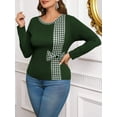 thumbnail image 6 of SIEANE Women's Plus-Size Casual Daily Crew Neck Long Sleeve Fall Slim-Fitting Workmanship Stitching Bow Top 1X-4X, 6 of 7