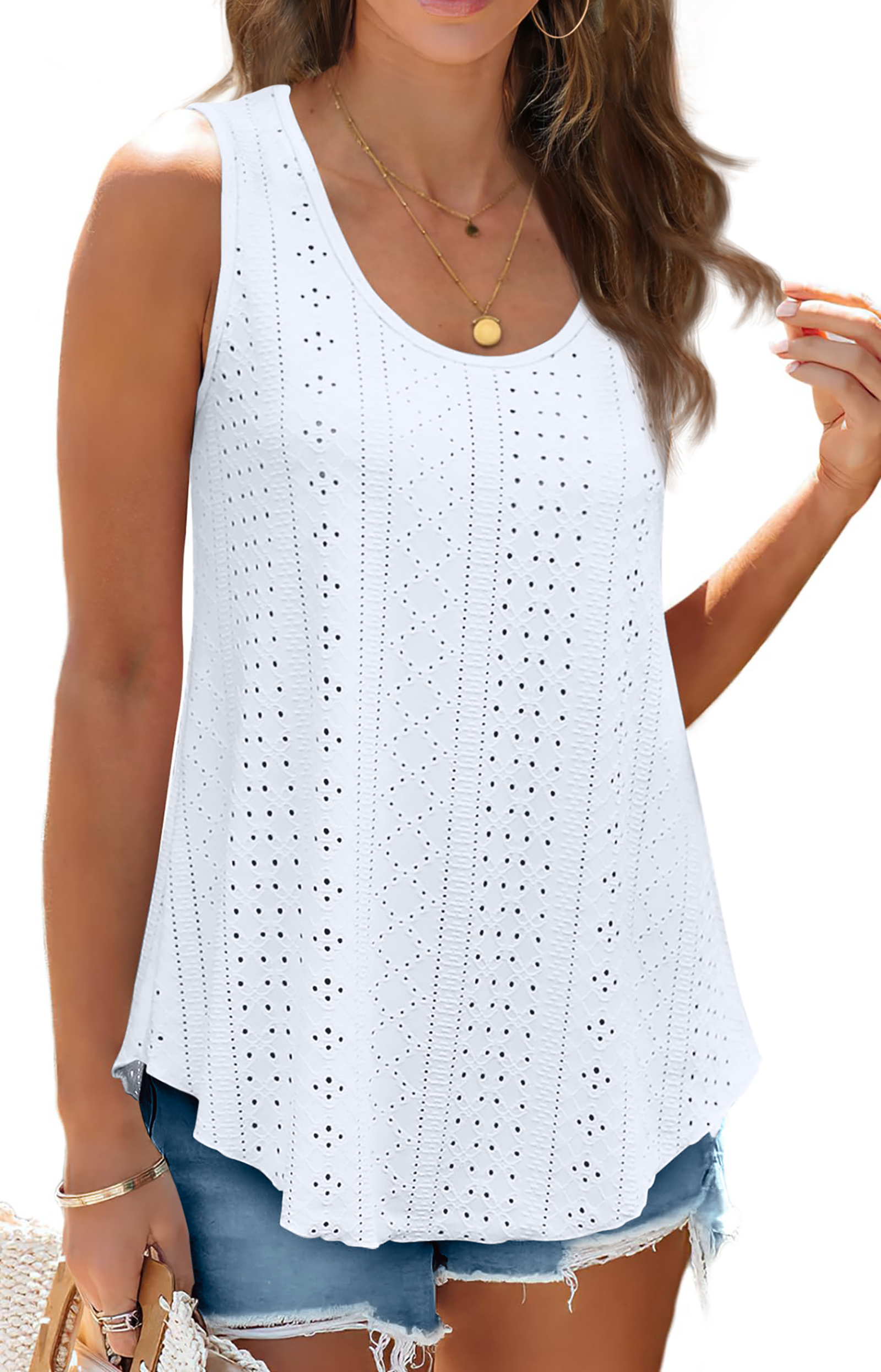 Fantaslook Women's Eyelet Embroidery Crew Neck Tank photo 2