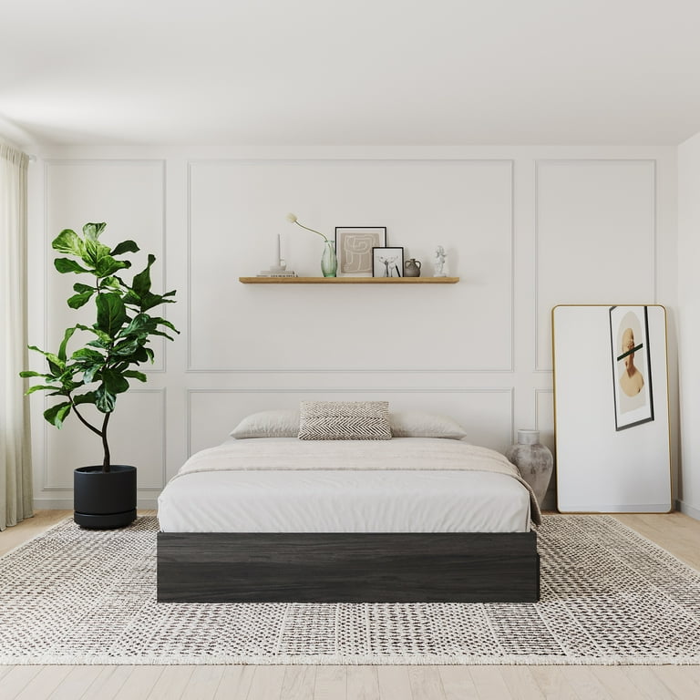 Nexera Full Size Storage Wood Bed Frame with 3 Drawers, Bark Gray