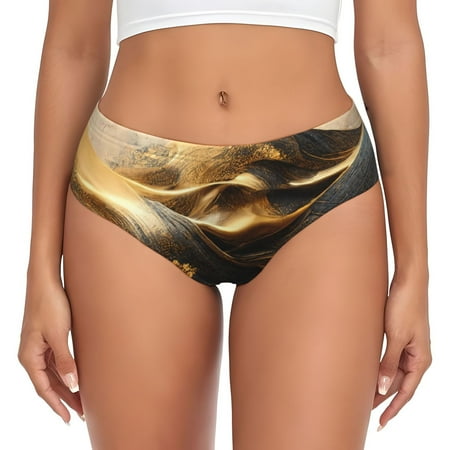 Naloa Luxurious Gold Flow Womens No Show Cotton Underwear Mid-High Waisted Soft Ladies Panties Strech Breathable Briefs -Large