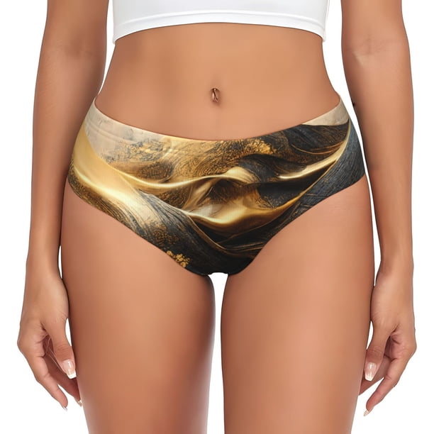 Fotbe Luxurious Gold Flow Calzones Estampados para Mujer – Ropa Interior de Algodón, Cómoda, Suave y Elástica-X-Small