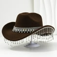 thumbnail image 2 of Aocisk Stylish Western Cowboy Hat For Women Men With Large Round Gemstone Rhinestone Fringe Decorations Ideal Party Event Accessory Coffee One Size, 2 of 3