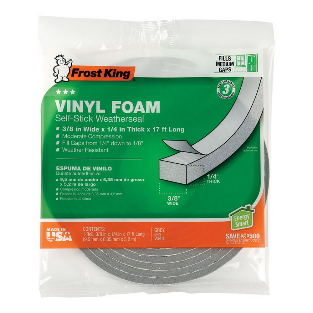 Frost King V444H Vinyl Foam Tape, 3/8in Wide x 1/4in Thick x 17ft Long