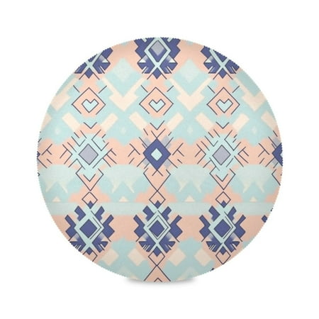 

Round Placemat Set 15.4 Inch Diameter Table Mats Heat-Resistant Decorative for Dining Tables Blue and Teal Geometric