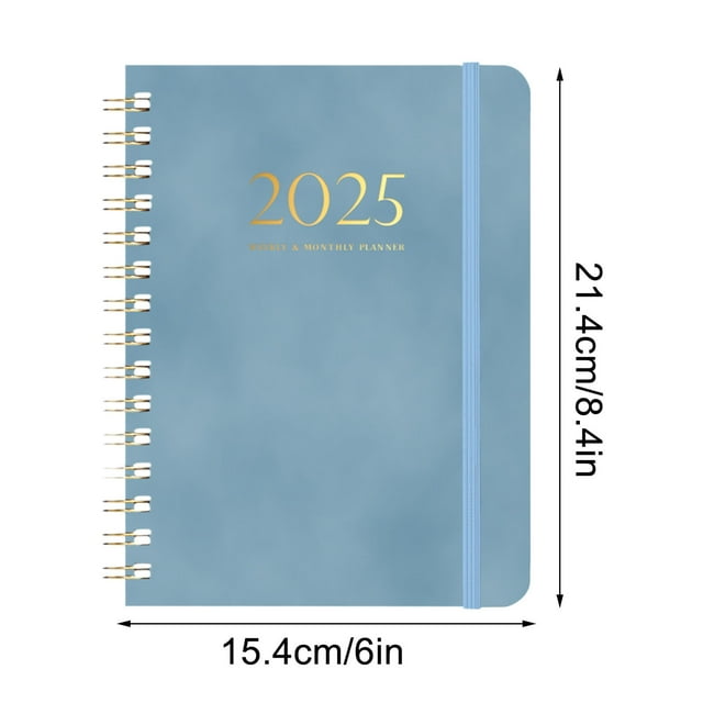 A5 Weekly Planner Notebook 2025 Coil Bound with Elastic Strap and 140 GSM Paper