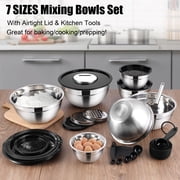 Vesteel 35PCS Mixing Bowls with Lids Set, Stainless Steel Nesting Salad Prep Bowls Attach with 3 Graters & Kitchen Utensils for Mixing Serving Grating, Size 4.5/3.5/3/2.5/1.5/1.2/0.7 QT, Black