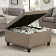 thumbnail image 2 of 30 Inches Square Storage Ottoman with Wooden Legs Foot Rest Stool, Upholstered Button Tufted Square Footstool Storage, Comfortable Seat with Lid, Space-Saving for Living Space, Linen, 2 of 9