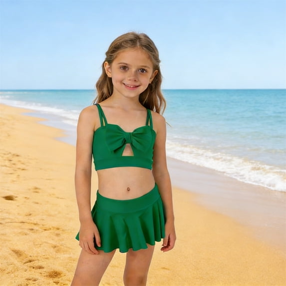 Kids Two Piece Swimsuit for Girls Bikini Set Bowknot Quick Dry Beach Summer Swimwear for Girls Kids 7-8 Years Bathing Suit Girls