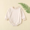 thumbnail image 3 of Pandaie Baby Solid Color Clothes Bubble Romper Newborn Boy Girl Fall Winter Long Sleeve Bodysuit Infant Daily Wear Beige,9-12 Months, 3 of 4