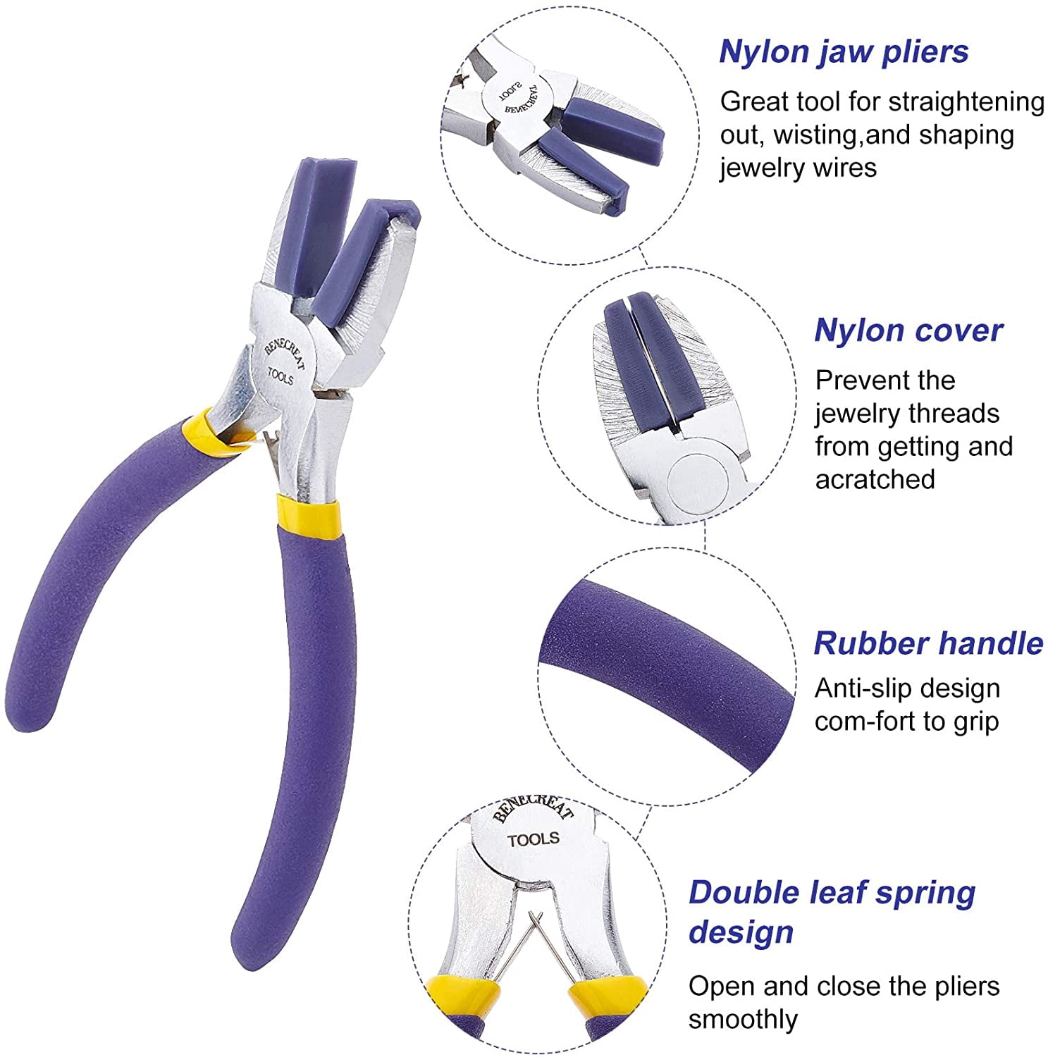 BENECREAT 2 Pieces Double Nylon Jaw Plier Set Wire Forming Pliers with Clear and Blue Jaws for DIY Beading Craft Making Project Double Nylon Jaw Pliers