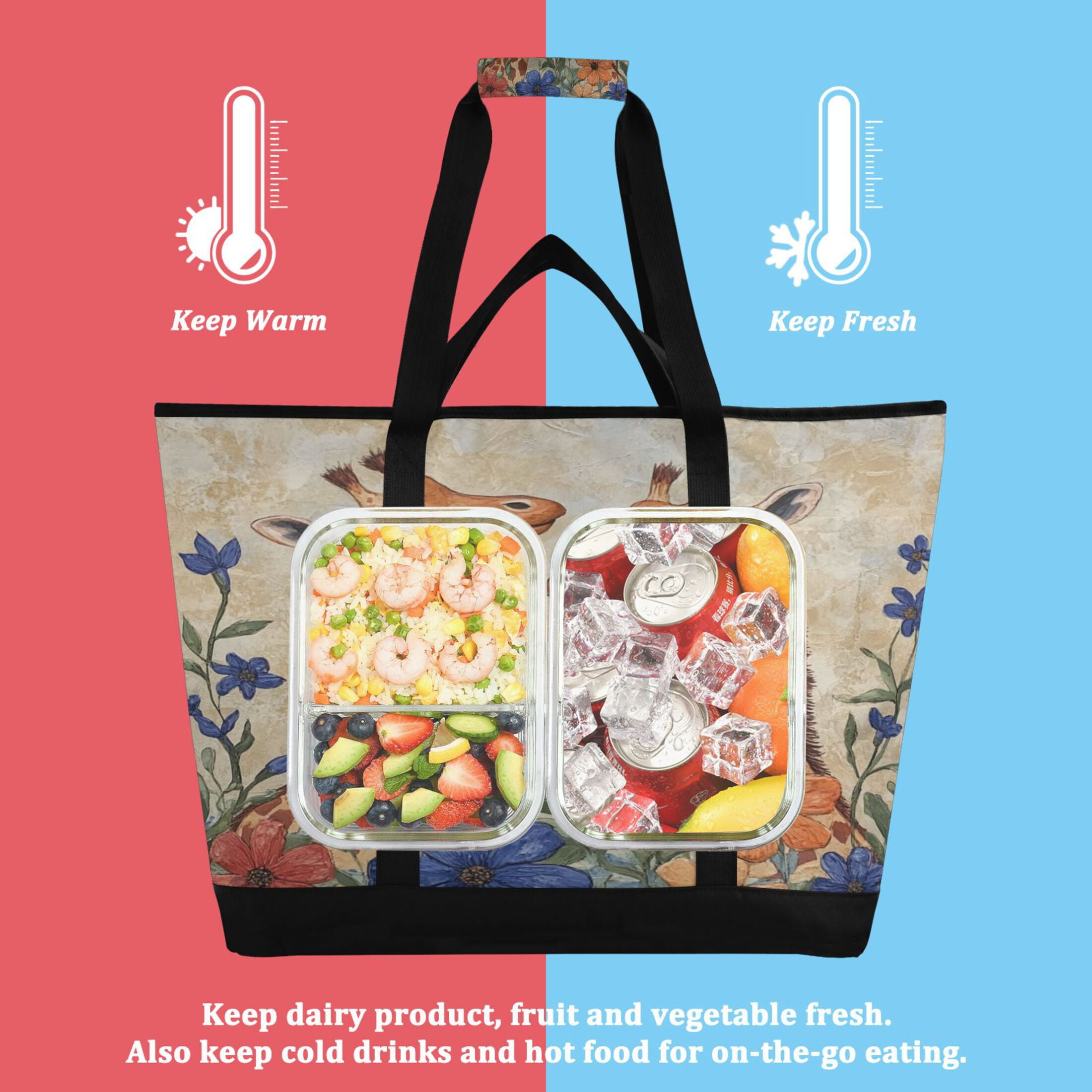 Large Hand-held Ice Pack Picnic Bag Insulation and Refrigeration Suitable for Shopping Picnics and Camping Two Giraffes