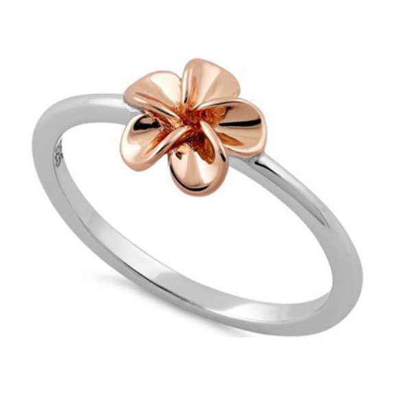 925 Sterling Silver Platinum Plated Rose Gold Plumeria Women Valentines Day Gifts Ring