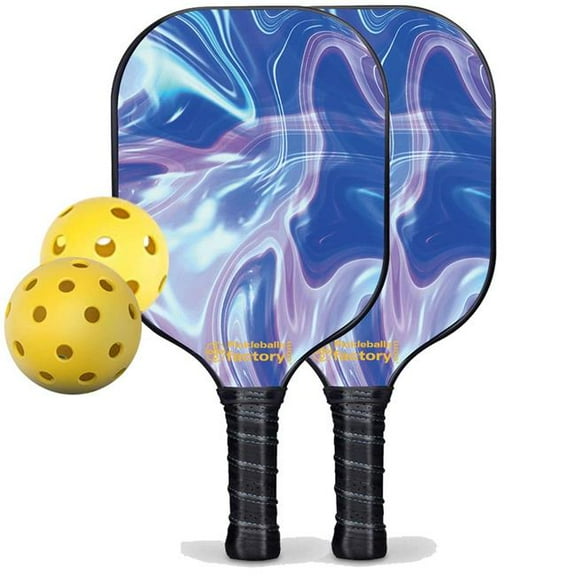 Pickleball Factory PB00031-2-C Pickleball Starter Set - Blue Ripples Usapa Pickleball Paddles, Best Driveway Pickleball Set, Carbonfiber Graphite