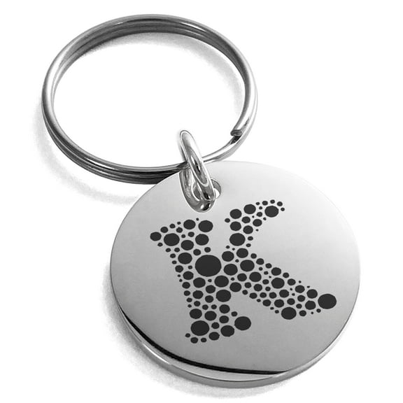 Stainless Steel Letter K Initial Dotted Monogram Engraved Small Medallion Circle Charm Keychain Keyring