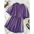 thumbnail image 3 of Summer Striped Tracksuit Set For Women Short Sleeve T Shirt Mini Shorts Two Piece Set Female 2023 Casual Women's Sportwear Suit, 3 of 5