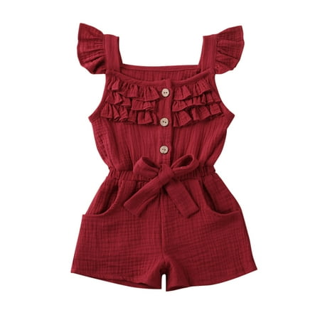 

Emmababy Toddler Baby Girl Clothes Fly Ruffle Sleeve RomperCotton Solid Color Jumpsuit One-Pieces Summer Casual Overalls Outfit