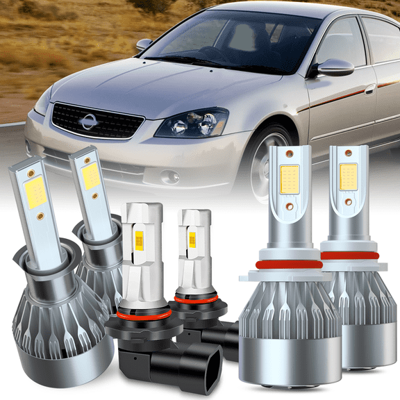 Fits 2002-2004 Nissan Altima LED Headlights Bulb 9005 High Beam H1 Low Beam 9006 Fog Light Kit