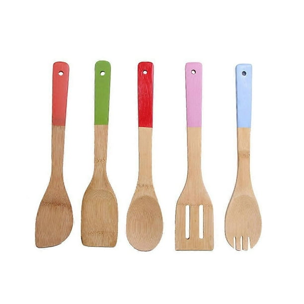 Bamboo Kitchen Utensils Spatula Set for Cooking Use 5Pcs Multi-Color