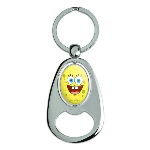 Spongebob Goofy Smile Face Keychain Chrome Metal Spinning Oval Bottle Opener