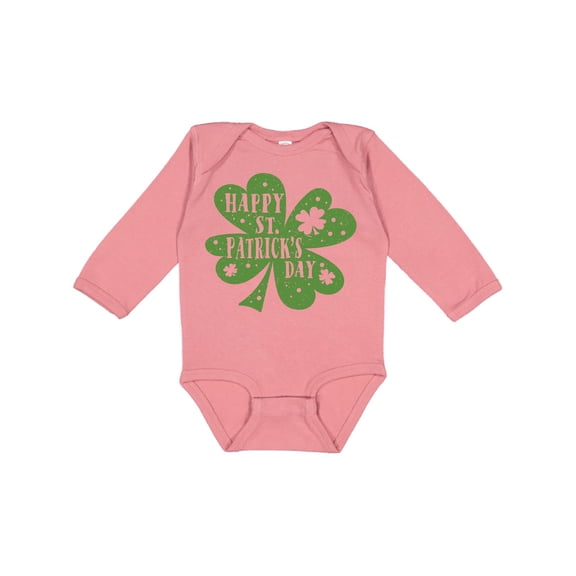 Inktastic Happy St. Patrick's Day Shamrock in Green Boys or Girls Long Sleeve Baby Bodysuit