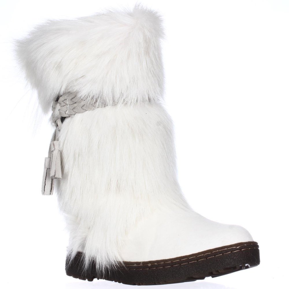 Bearpaw Womens Bearpaw Ashbury Faux Fur Mid Calf Winter Boots White