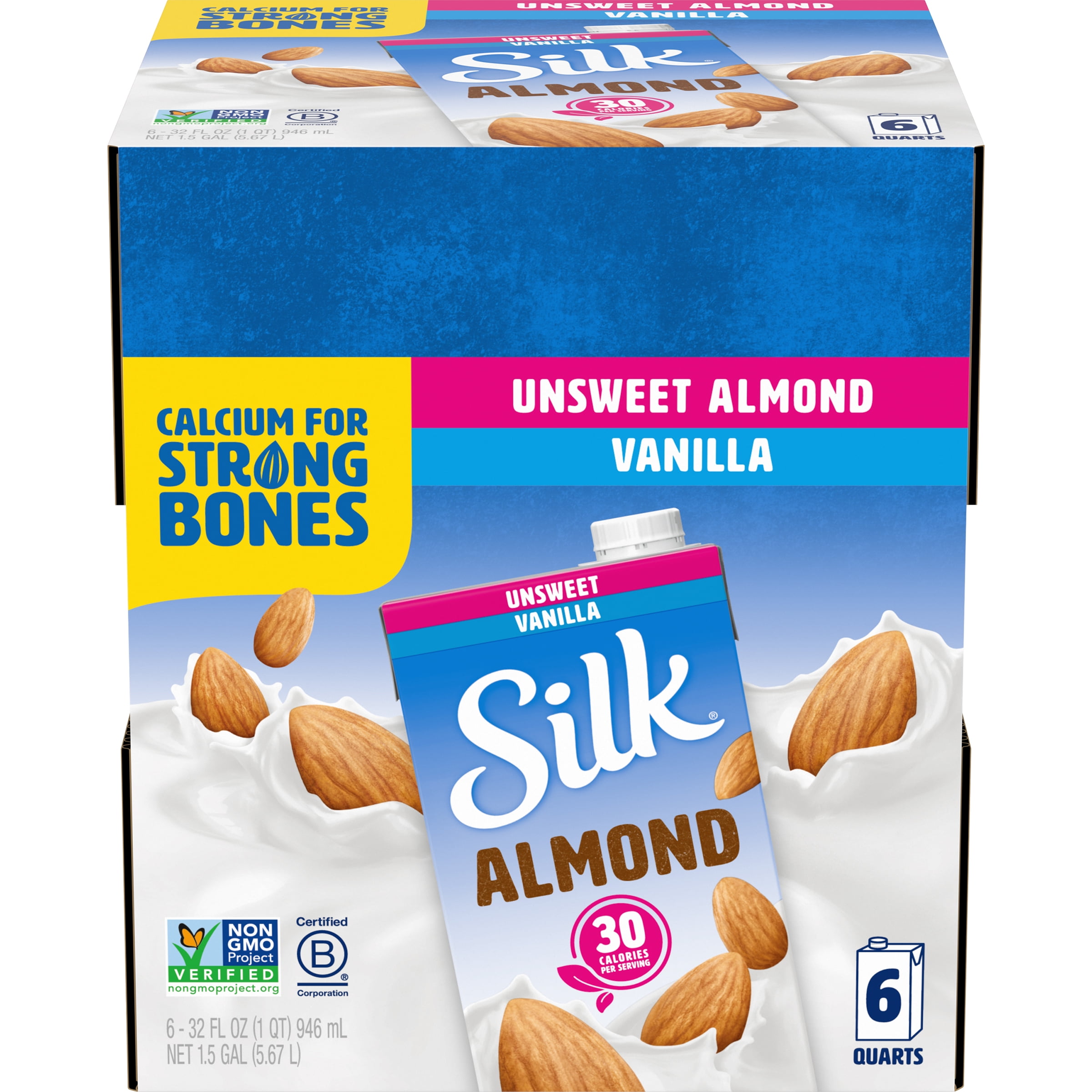 (Pack of 6) Silk ShelfStable Unsweetened Vanilla Almondmilk, 1 Quart