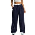 thumbnail image 2 of Womens Baggy Wide Leg Pants Casual Stripe Elastic Waisted Palazzo Harem Pants with Pockets Blue S, 2 of 7