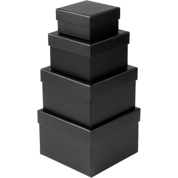 Square  Boxes with  Set of 4 Black  Box Assorted Sizes Nesting  Boxes for Presents Birthday Bridesmaid Wedding Valentines Christmas Party Favor Boxes