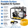 thumbnail image 2 of HPDMC Oil-Free Hookah Dive Air Compressor System 12V 550W, 10L Stainless Steel Tank with 50ft Hose & Regulator for Snorkeling, Boat Cleaning and Lobstering, 2 of 8
