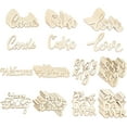 thumbnail image 1 of 56 piezas de palabras de madera recortadas, formas mixtas, cabujones de madera natural sin teñir, rodajas cortadas con láser para decoraciones de fiestas de cumpleaños DIY, 1 of 7