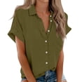 thumbnail image 2 of IYYVV Button Down Shirts for Womens Short Sleeve Blouses V Neck Collared Casual Summer Tops with Pockets Green S, 2 of 7