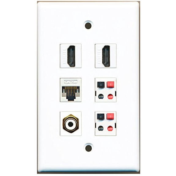 RiteAV - 2 HDMI 1 Port RCA White 1 Port Cat5e Ethernet White 2 Port Speaker Wall Plate