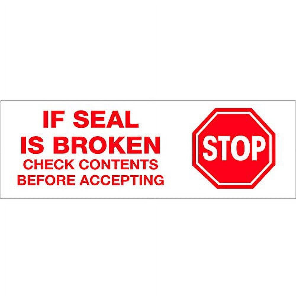 Tape Logic Pre-Printed Packing Tape White - Stop if Seal is Broken 3" x 110 Yard Roll (24 Roll/Case)