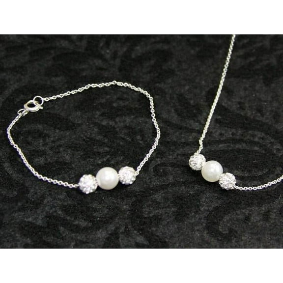 Baptism - Necklace and Bracelet - Gift Set - White Sparkle