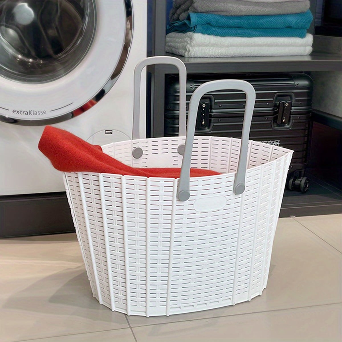Foldable Laundry Basket, Beige, Plastic, Large Capacity Storage Basket for Bathroom Clothes Organization