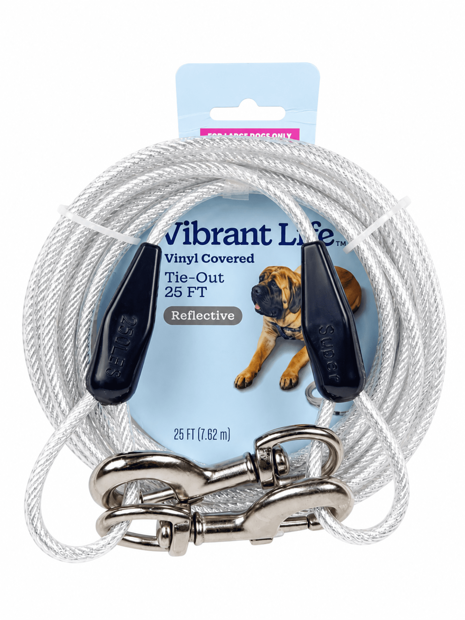(2 pack) Vibrant Life Reflective Vinyl-Covered Tie-Out Cable for Dogs, Super, 25'