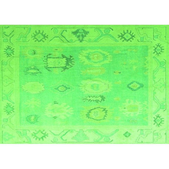 Ahgly Company Indoor Rectangle Oriental Green Traditional Area Rugs, 7' x 10'