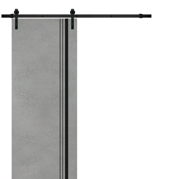 Sturdy Barn Door 18 x 80 inches | Planum 0011 Concrete with Frosted Glass | 6.6FT Rail Hangers Heavy Hardware Set | Solid Panel Interior Doors