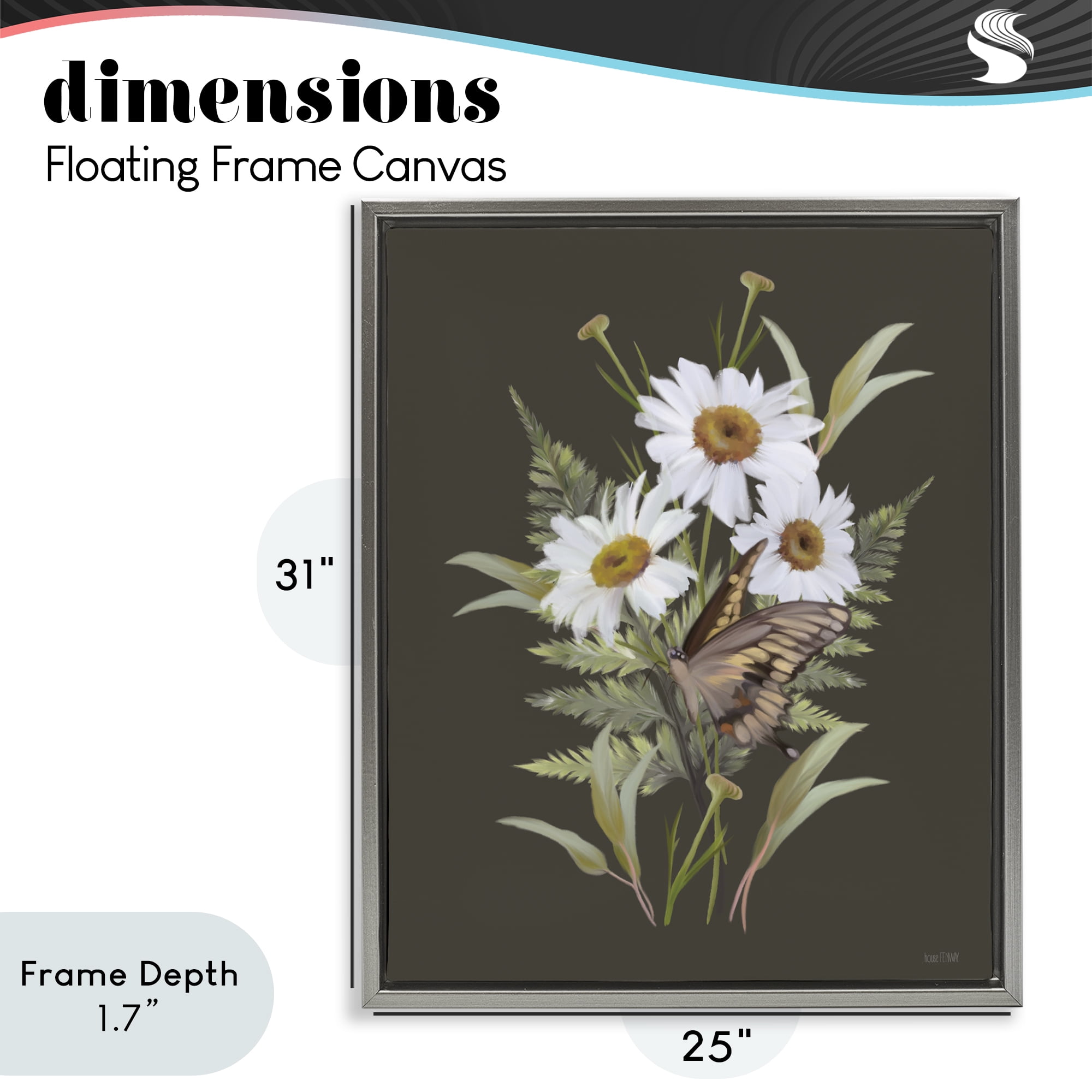 Stupell Industries Daisy Bouquet with Swallowtail Gray Framed Floater Canvas Wall Art, design by House Fenway